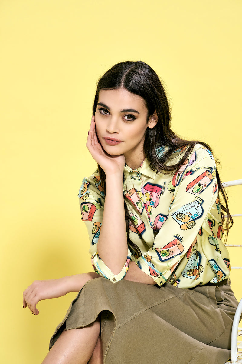 Juice Yellow cropped satin shirt