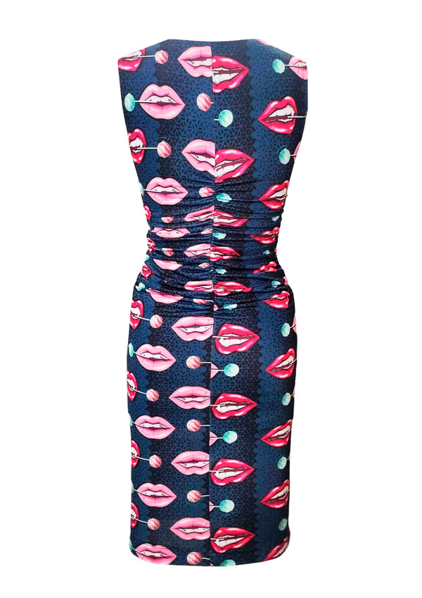 Abito in Jersey elasticizzato mod Mia 14st stampa Bocche