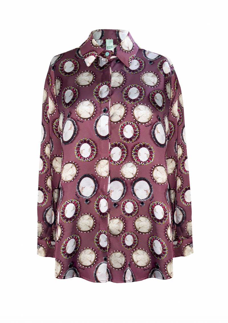 Oversized cameo print satin shirt