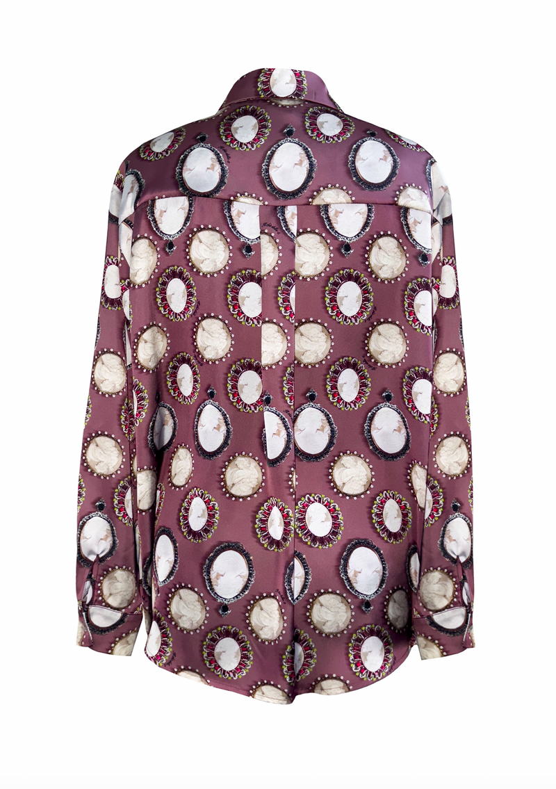 Oversized cameo print satin shirt