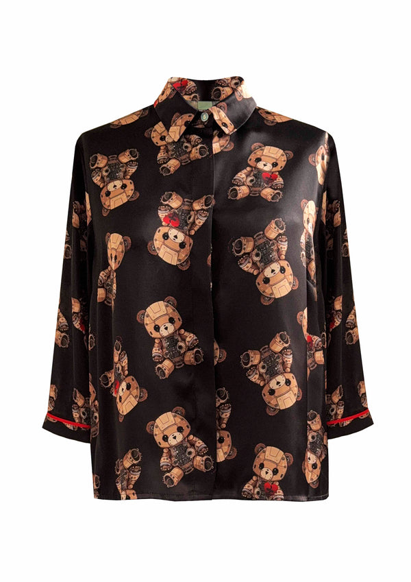 Camicia in raso cropped Orsetto Robot