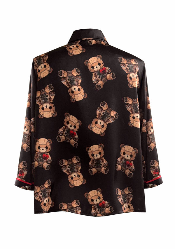 Camicia in raso cropped Orsetto Robot