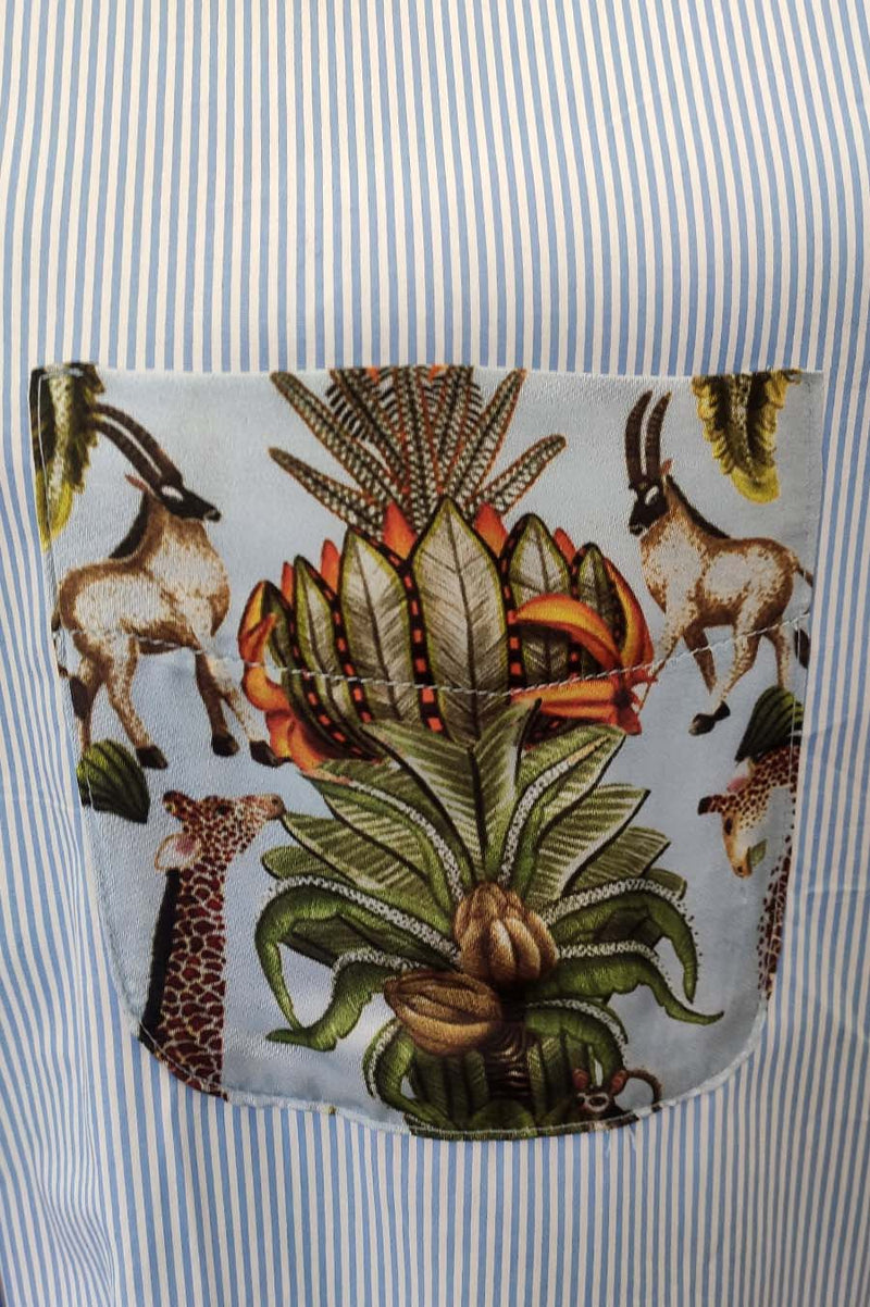 Camicia in popeline gessato con dettagli in fantasia Safari