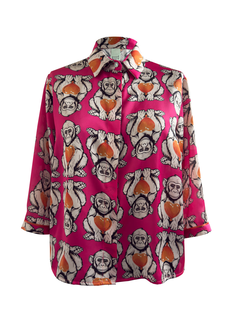 Monkey Pink Cropped Satin Shirt