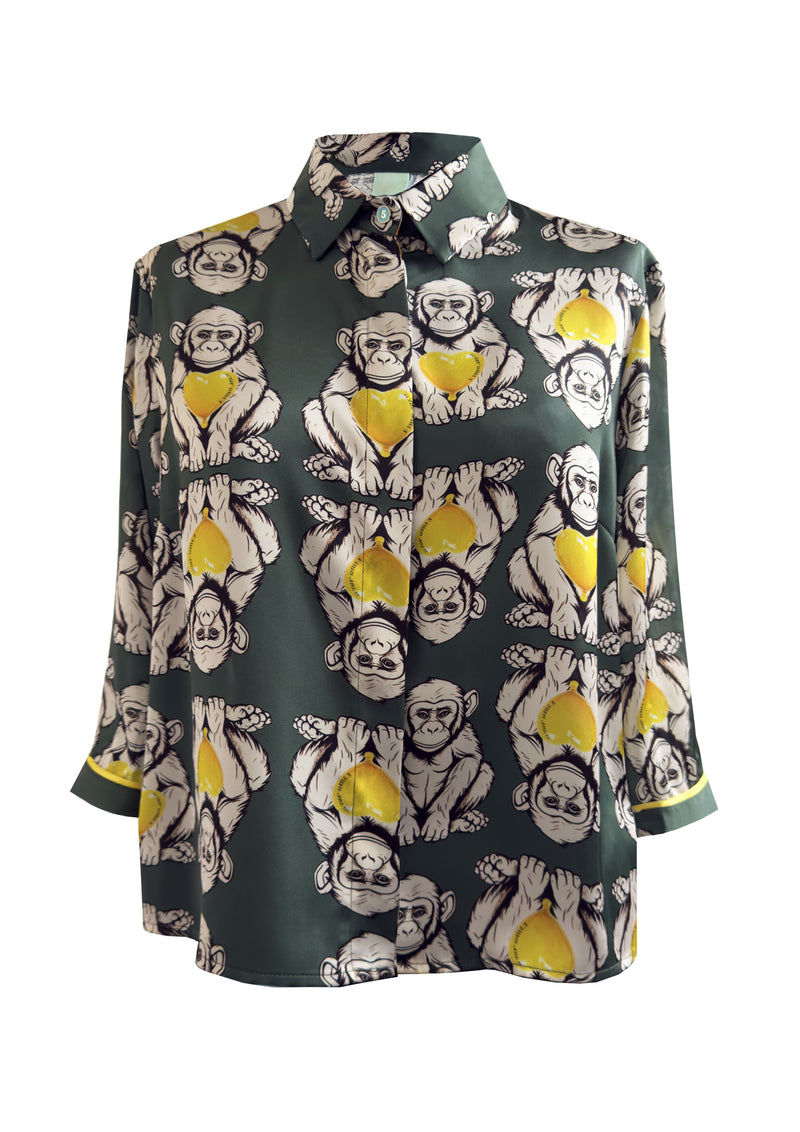 Monkey Military Cropped Satin Shirt