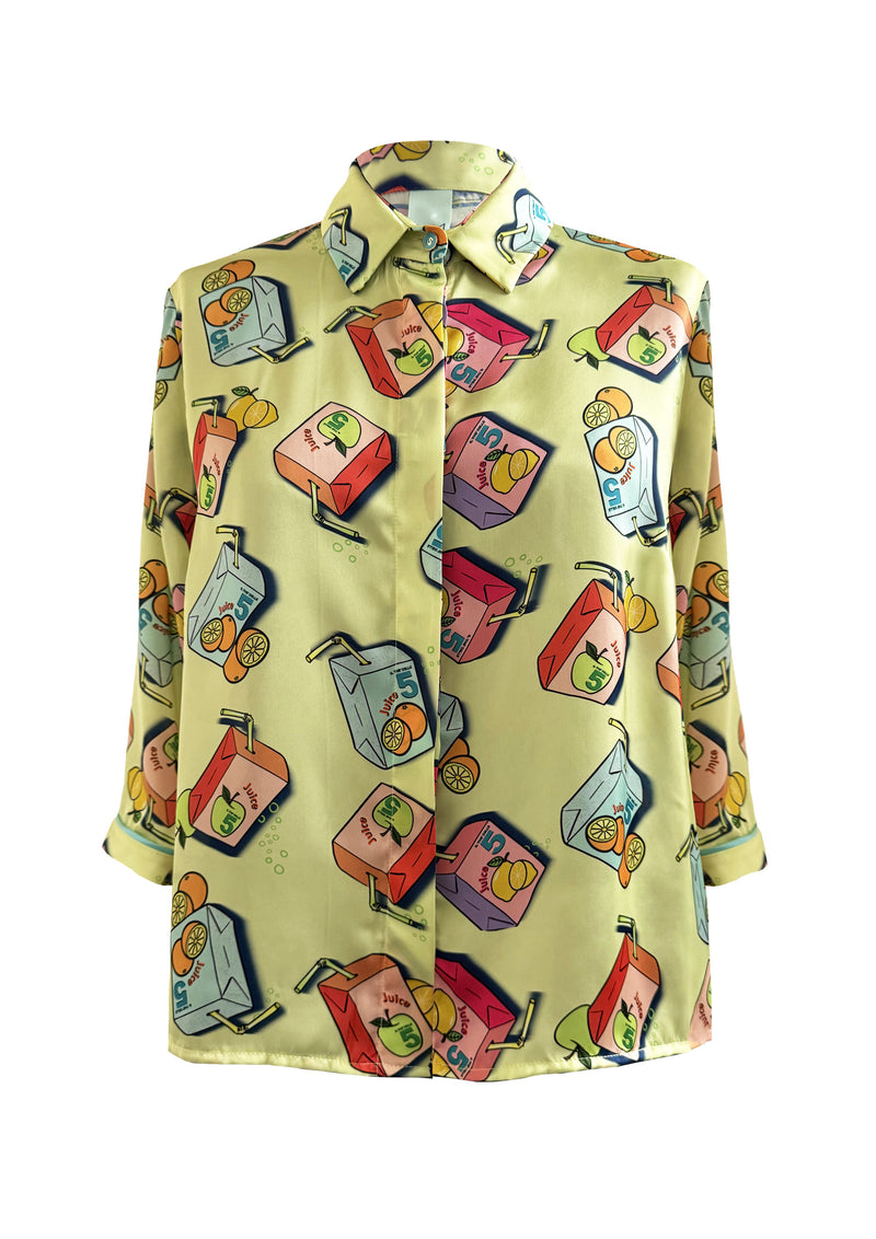 Juice Yellow cropped satin shirt