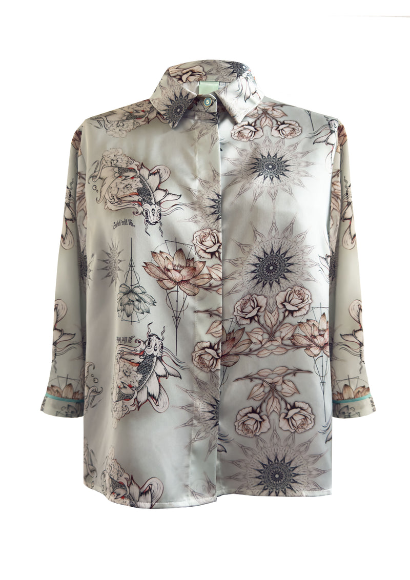 Tatoo Azur Cropped Satin Shirt