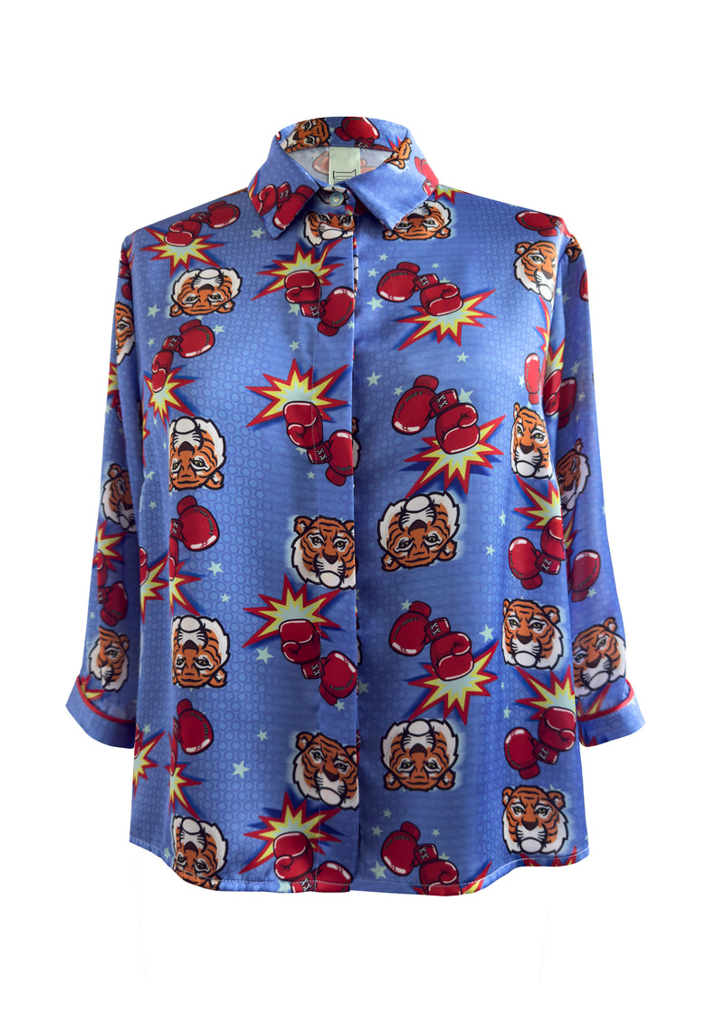 Tiger Blue Cropped Satin Shirt