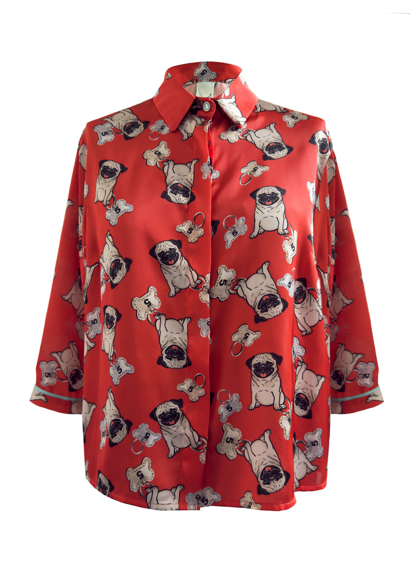 Pug Cropped Satin Shirt