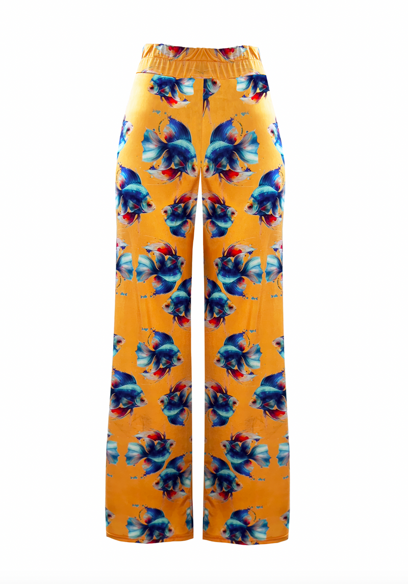 Stretch Jersey Trousers with Fish Print