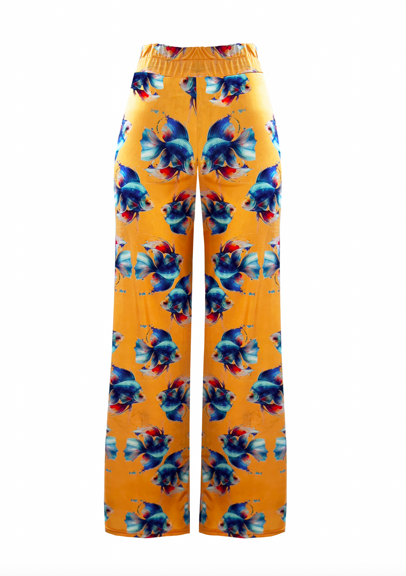 Stretch Jersey Trousers with Fish Print