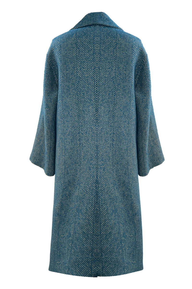 Ocean-colored wool herringbone coat