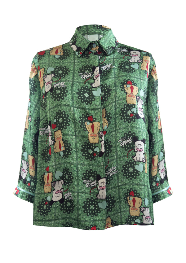 Camicia in raso cropped Spank Torakiki Green