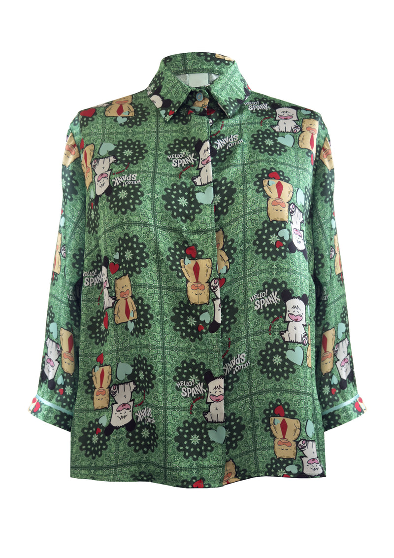 Camicia in raso cropped Spank Torakiki Green