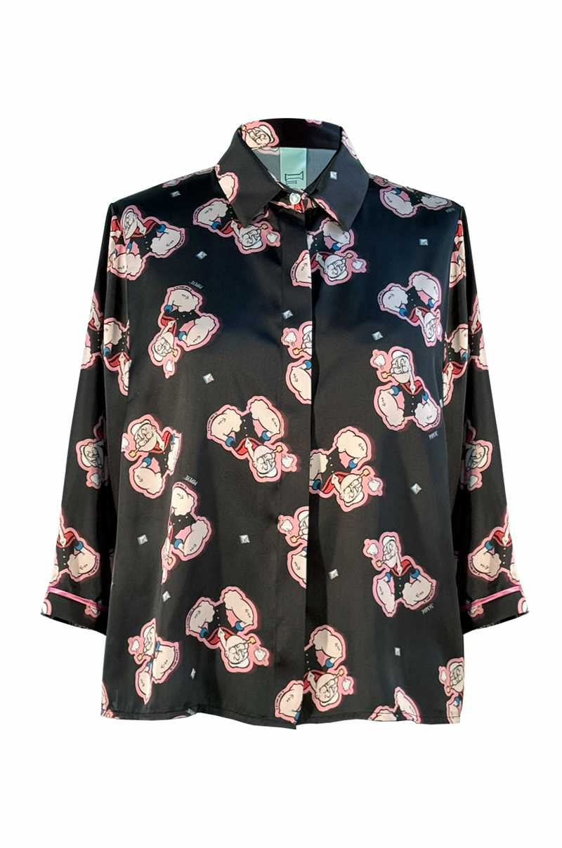 Camicia in raso cropped stampa Popeye Patch