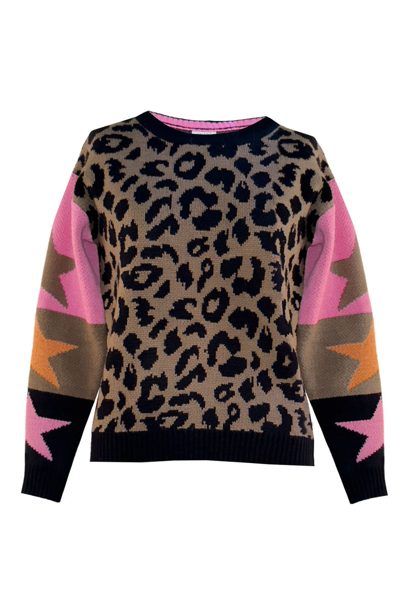 Maglia a paricollo leopardato con stelle