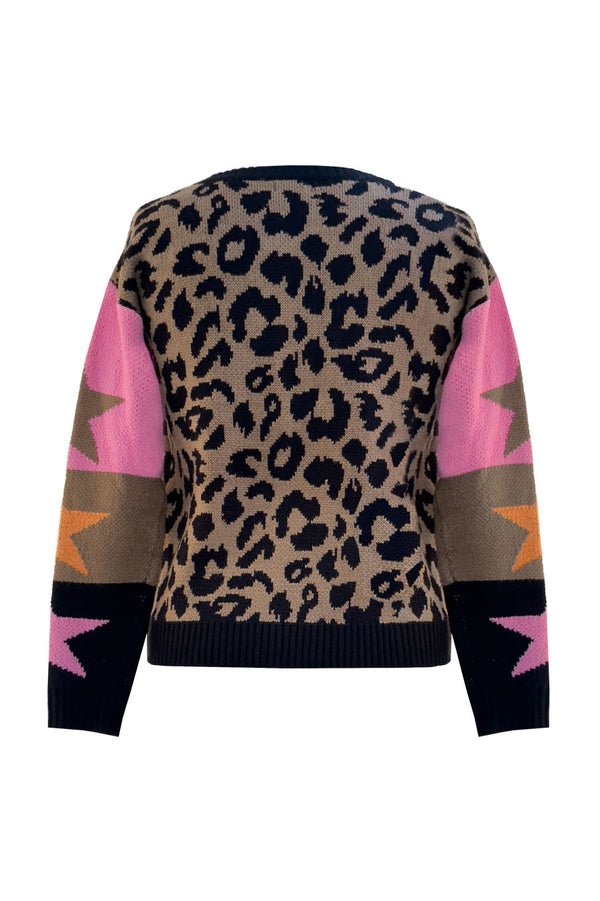 Maglia a paricollo leopardato con stelle