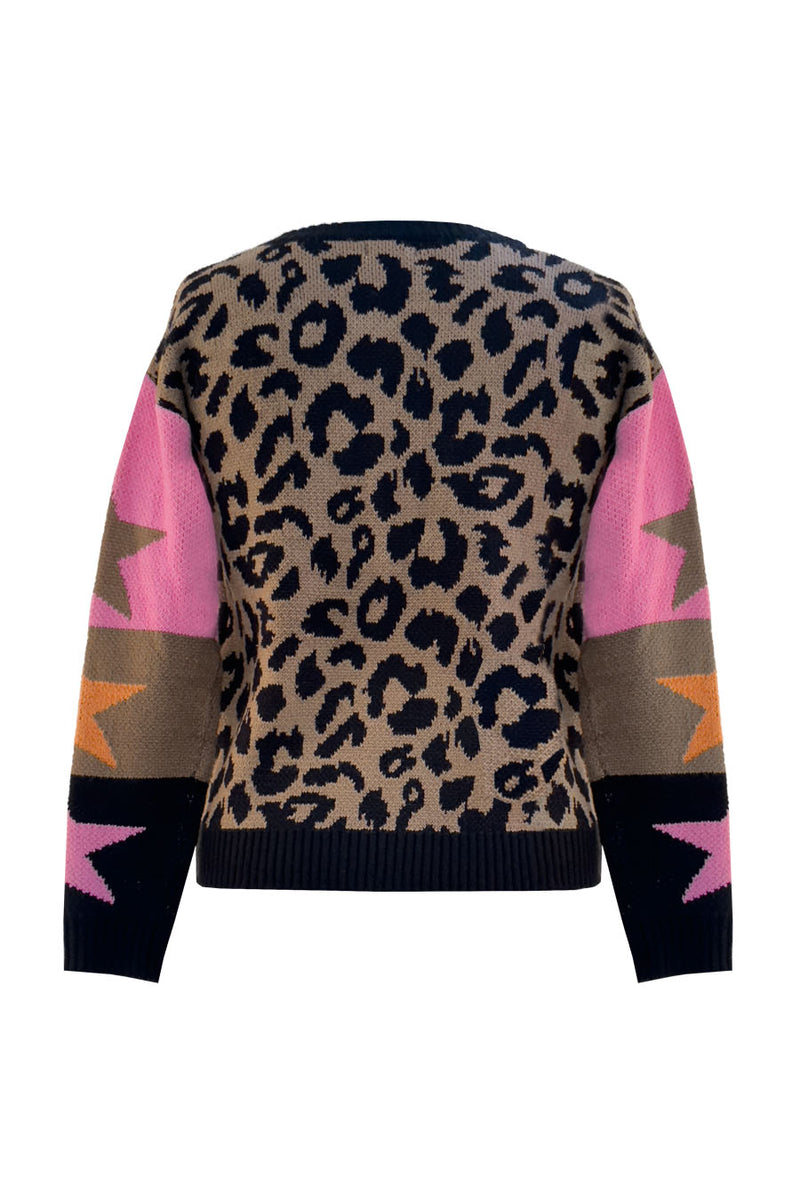 Maglia a paricollo leopardato con stelle